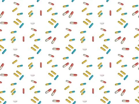 Seamless bright spring pattern with  and   pills. 스톡 일러스트