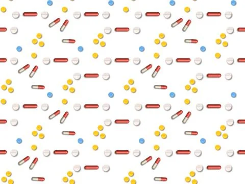 Seamless bright spring pattern with  capsules and  tablets. Stock Illustration