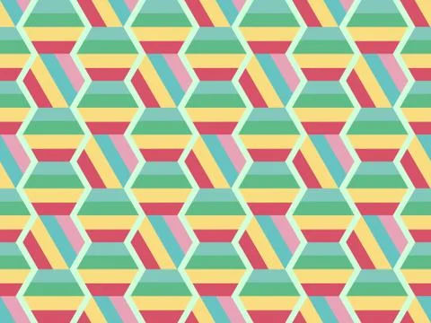 Seamless bright spring pattern with hexagon and   pattern. Stock Illustration