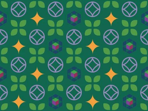 Seamless bright spring pattern with leaf and   geometry. Stock Illustration