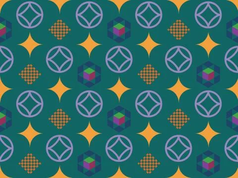 Seamless bright spring pattern with  ornament and  triangle. 스톡 일러스트