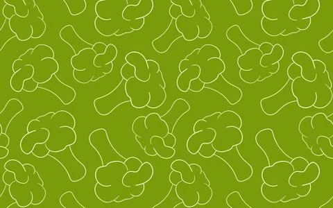 Seamless broccoli pattern in line art style on green background. Perfect for Stock Illustration