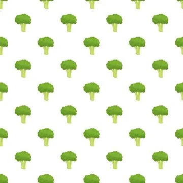 Seamless broccoli pattern repeating on white background Stock Illustration