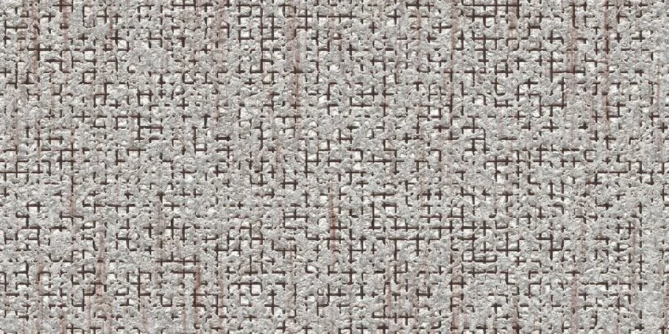 Seamless broken stone wall with rust fittings background. Damaged concrete .. Illustrazione stock