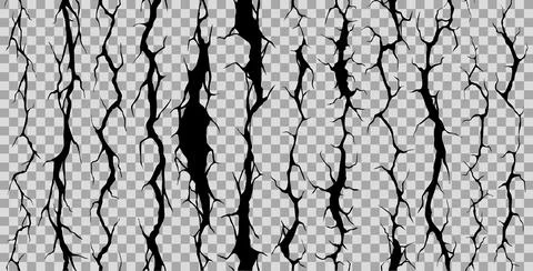 Seamless broken wall crack, cleft and crackles set Stock Illustration