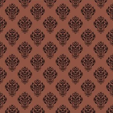 Seamless brown background with black Damask patterns Illustrazione stock