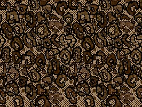 Seamless Brown Leopard Cheetah Spots in Black Lace Dotted Mesh Pattern on Br Stock Illustration