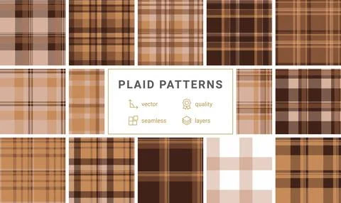 This seamless brown plaid pattern features a warm tartan twill texture. Perfe Stock Illustration