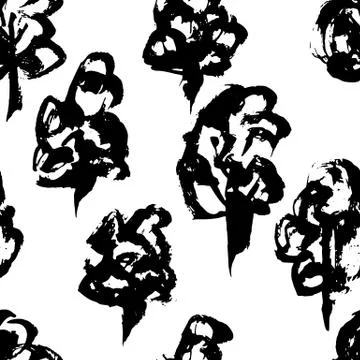 Seamless brush pattern with trees. Hand drawn grunge ink background. Vector Stock Illustration