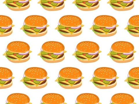 Seamless Burger pattern. Cartoon hamburger repeated pattern. Fast food print Stock Illustration