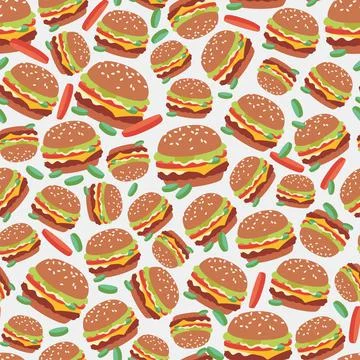 Seamless burger pattern in cartoon style. Illustrazione stock