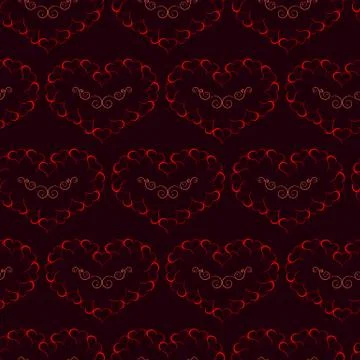 Seamless of burning hearts with curly pattern inside them Stock Illustration