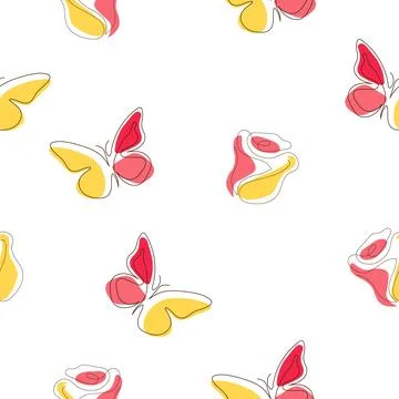 Seamless butterfly and rose pattern Stock Illustration