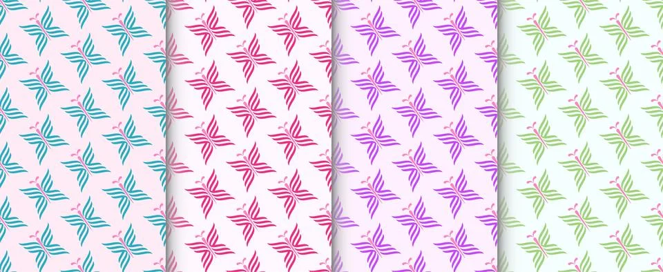 Seamless Butterfly Pattern Background Set Ilustração Stock