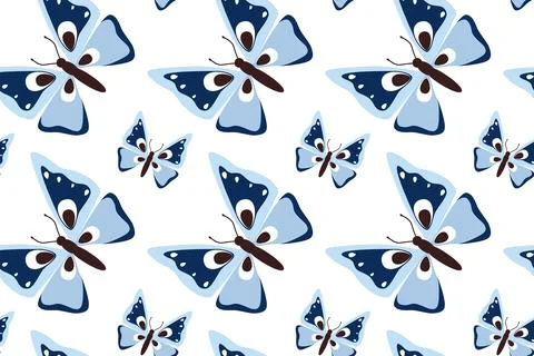 Seamless butterfly pattern. Beautiful summer tropical butterflies. Flat style Stock Illustration
