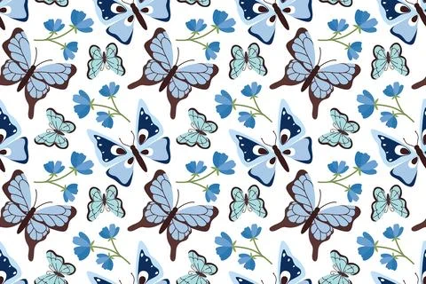 Seamless butterfly pattern. Beautiful summer tropical butterflies. Flat style Ilustración de archivo