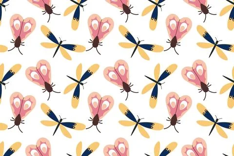 Seamless butterfly pattern. Beautiful summer tropical butterflies. Flat style Stock Illustration