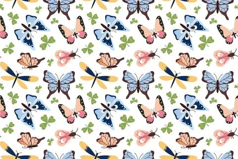 Seamless butterfly pattern. Beautiful summer tropical butterflies. Flat style Stock Illustration