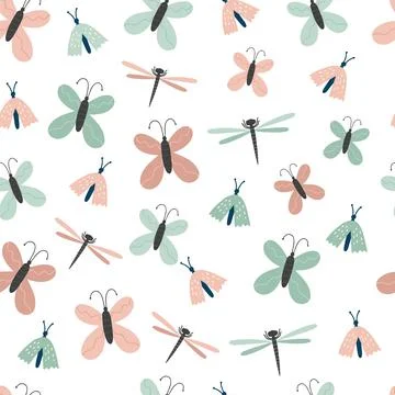 Seamless butterfly pattern. Creative bugs texture for fabric, wrapping, textile Stock Illustration