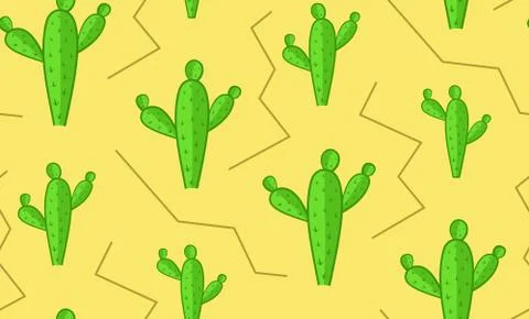 Seamless cacti in desert pattern, cactus texture Stock Illustration