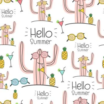 Seamless cactus pattern background. Vector illustrations for gift wrap design Illustrazione stock
