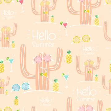 Seamless cactus pattern background. Vector illustrations for gift wrap design イラスト素材