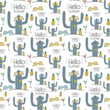 Seamless cactus pattern background. Vector illustrations for gift wrap design Stock Illustration