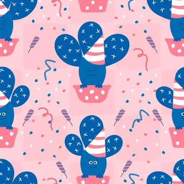 Seamless cactus pattern on square background. Pink backdrop Stock Illustration