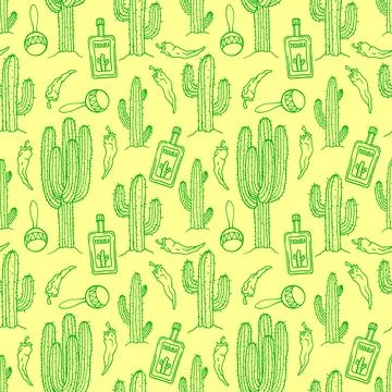 Seamless cactuses and tequila Stock Illustration