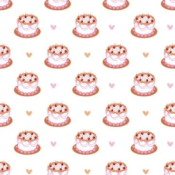 Seamless Cake Pattern with Cherry and Cream Cute Festive Background for Birthday Illustrazione stock
