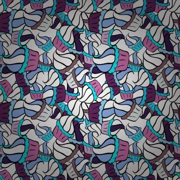 Seamless cakes pattern. Food elements colorful repeated sketch on black, white a イラスト素材