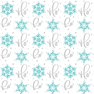Seamless calligraphic christmas vector pattern with text ho ho ho and snowflakes Stock Illustration