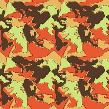 Seamless Camouflage Pattern in Brown Orange Green background. Modern clothi.. Stock Illustration