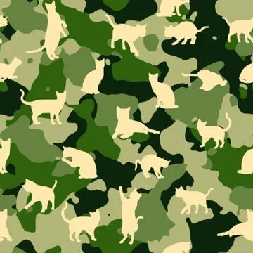 Seamless camouflage vector pattern with silhouettes of cats Stock Illustration