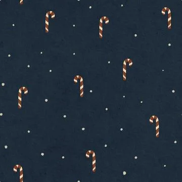 Seamless Candy Cane Christmas Pattern on Dark Navy Blue Background Stock Illustration