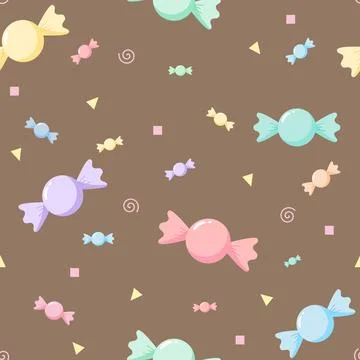 Seamless candy pattern pastel sweet dessert background cute confectionery d.. Illustrazione stock