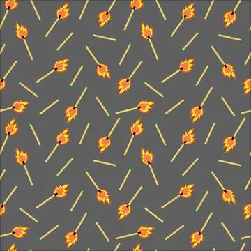 Seamless canvas from matches with flame on a gray background. Stock Illustration