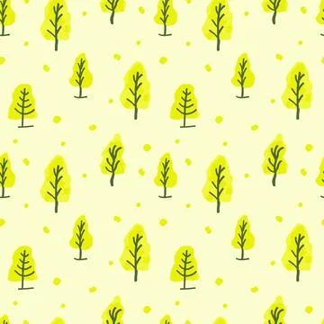 Seamless canvas of trees with yellow foliage on a yellow background. Backgrou Stock Illustration