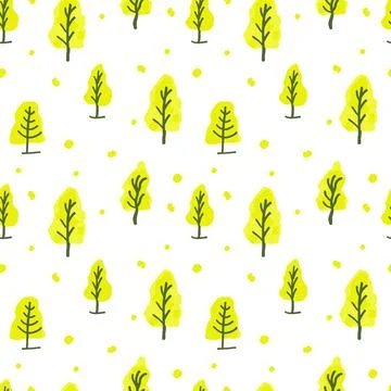 Seamless canvas of trees with yellow foliage on a white background. Backgroun Stock Illustration
