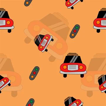 Seamless car and red light pattern design Stock Illustration