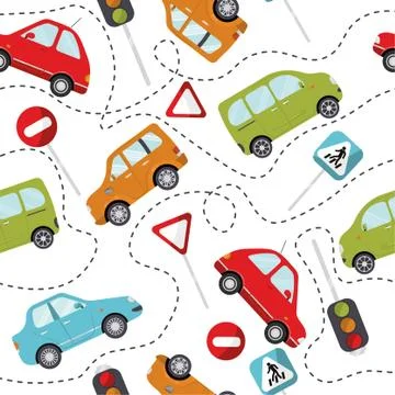 Seamless car cartoon pattern vector illustration Illustrazione stock