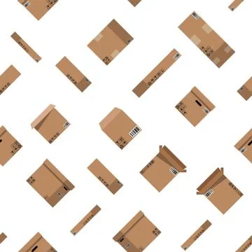 Seamless cardboard boxes set pattern. 스톡 일러스트
