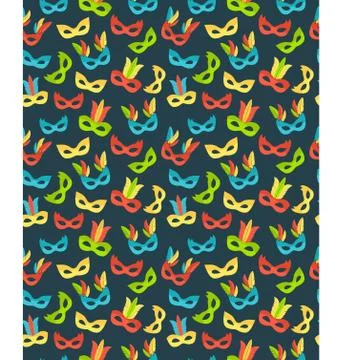 Seamless carnival masks pattern isolated on blue Stock Illustration