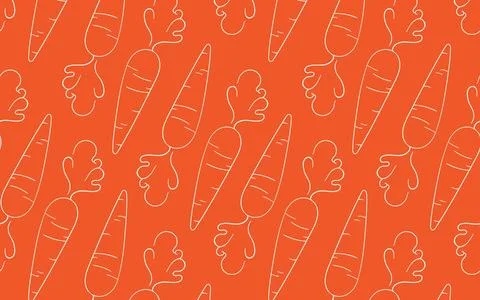 Seamless carrot pattern in line art style on orange background. Ideal for Stock Illustration