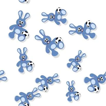 Seamless cartoon bunny pattern with ball on white Illustrazione stock