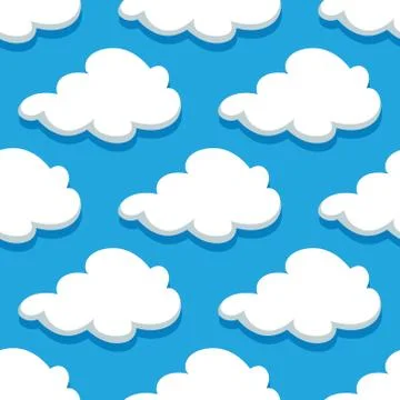 Seamless cartoon cloudscape pattern on blue background 스톡 일러스트