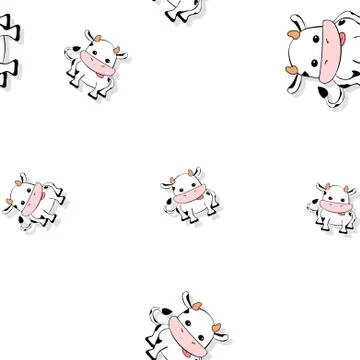 Seamless cartoon cow pattern with drop shadow on white Illustrazione stock