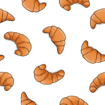 Seamless cartoon croissant pattern Stock Illustration