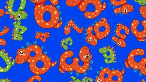Seamless Cartoon Dinosaur Number Pattern for Educational Children Backgrounds Stock Illustration