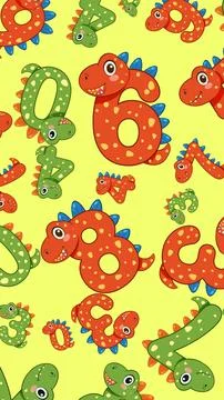 Seamless Cartoon Dinosaur Numbers Pattern for Educational Children Background 스톡 일러스트